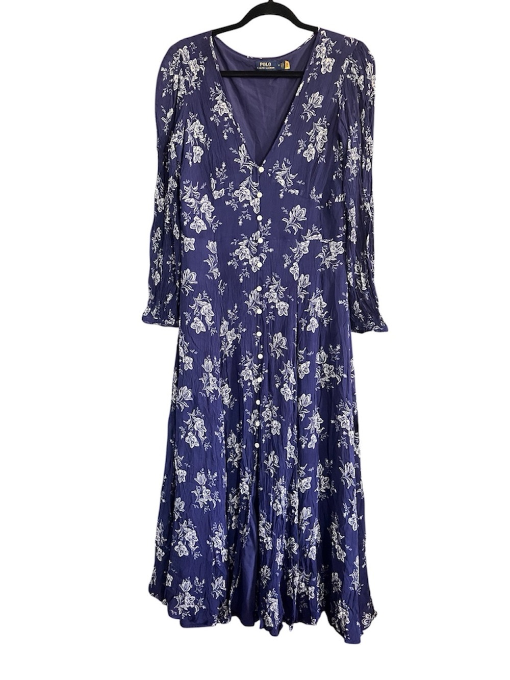 Polo Ralph Lauren Women’s Maxi Dress Sheer Sleeve Navy Size 12 - Picture 3 of 11